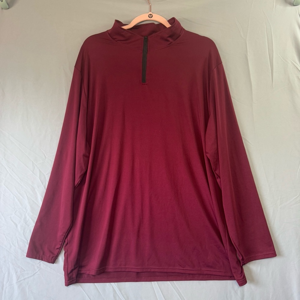 Real Essentials Mens Dry-Fit Quarter Zip Long Sleeve Pullover 2XL Burgundy